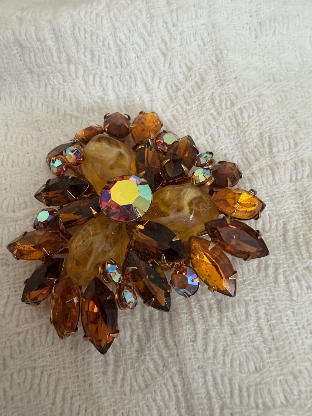 Vintage Judy Lee Amber Rhinestone AB Heart Butterfly Brooch Pin - Picture 3 of 5